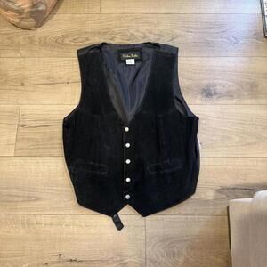 Western Frontier Men's Black Leather Vest Size L